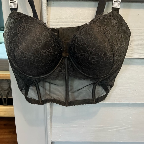 Victoria’s Secret Black Rhinestone Strap Pushup Corset Bra Top 38DD😍 - Picture 6 of 12